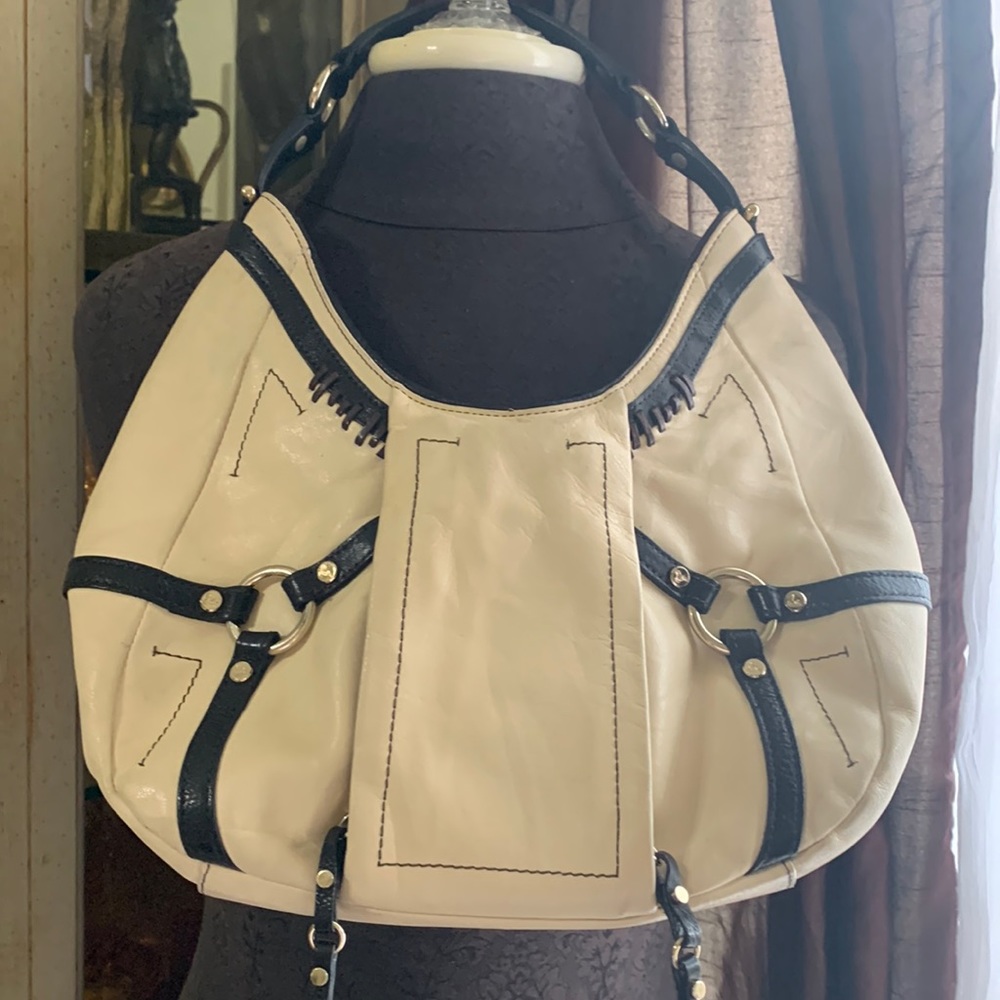 Tre Vero Crinkle Strips Purse Bag Shoulder Ivory … - image 1